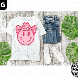 Pink Cow Girl Smiley PNG, Smiley PNG, Sublimation Design, Waterslide ...