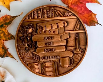 One More Chapter Go to Bed Decision Coin Bookish Gift Copper Silver Gold Flip Coin Bookworm Decision Maker Coin 2” Large Coin Keep Reading