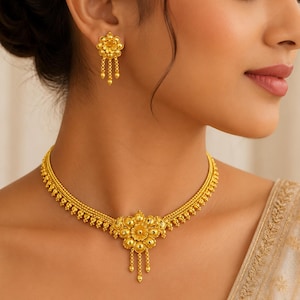 Dainty choker/necklace and  tops stud set/gold plated/bridal/ wedding/Party/traditional design