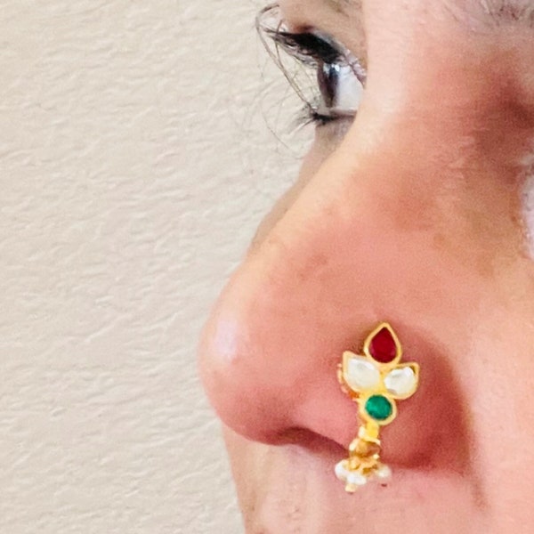 Pacchi kundan Nose Ring/Nath/Nathani/Boho Jewelry/Nose Clip/Ear Cuff/NON piercing nose ring/Bollywood Jewelry/Wedding/Indian Bridal Jewelry