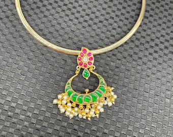 Jadau Kundan hasli halsband/chokerhalsband/Unika/Rubinrosa grönt klart Jadau arbetshalsband/traditionellt Sabyasachi-inspirerat