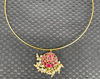 Jadau Kundan hasli halsband/chokerhalsband/unikartat/rubinrosa Jadau halsband/traditionellt Sabyasachi-inspirerat