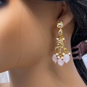 Pretty kundan light weight Earrings with pearl beads/ backside meenakari Indian/Pakistani/Rajasthani/Handmade