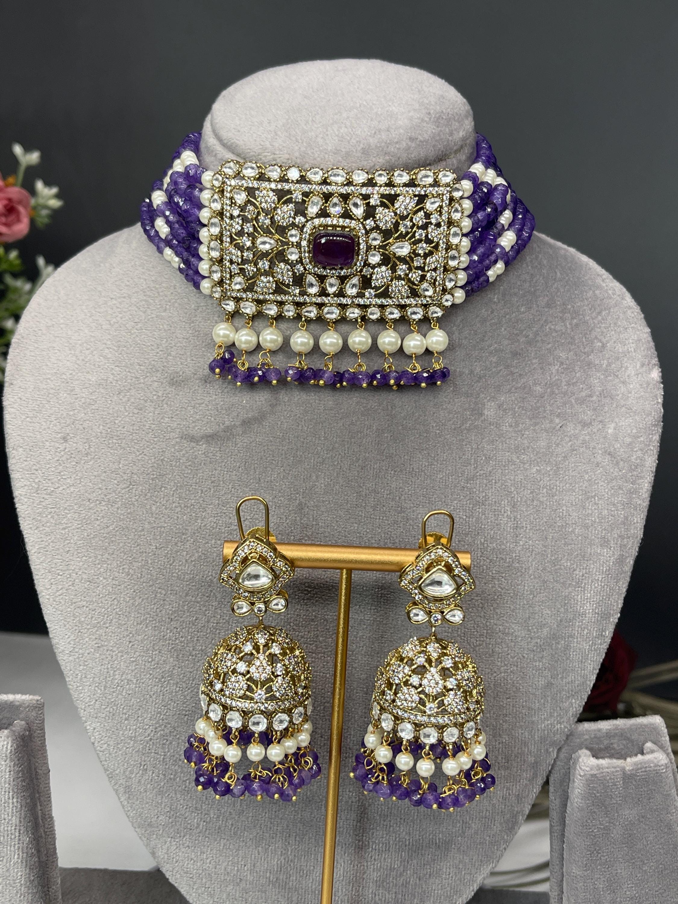 Tyaani-inspired Lavender Amethyst Purple Choker Set | Gold-plated