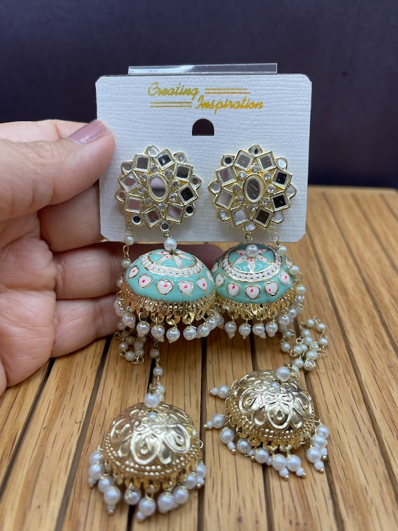 Alok Brand - Super beautiful jhumka earrings in stock with blue small  pearls 💙💙 Stock limited ‼️ For any queries and order inbox us.😌 We are  delivering all over the Bangladesh.🇧🇩 | Facebook
