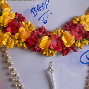 Haldi Mehndi Floral Jewelry Set | Handmade Yellow Flower Necklace, Earrings & Maang Tikka | Indian Bridal Ceremony Accessories