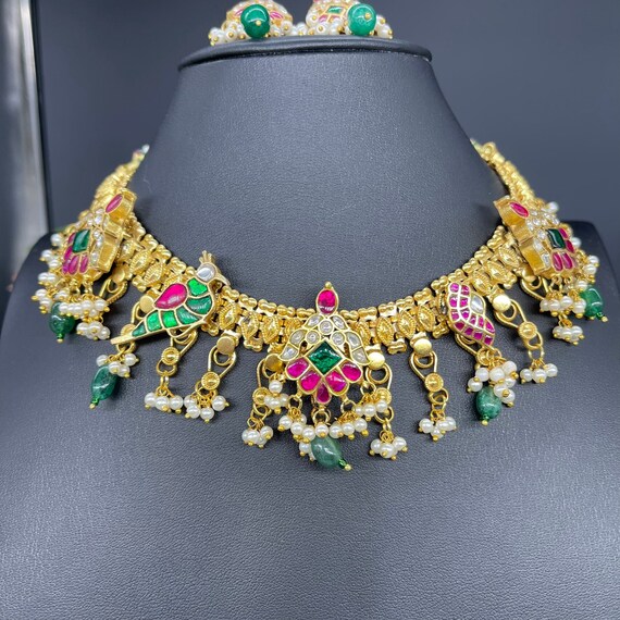 Jadau Kundan fusion Necklace/chkoer set, One of a kind/Kemp Jadau necklace/Indian Pre-bridal Necklace, Gift for Her