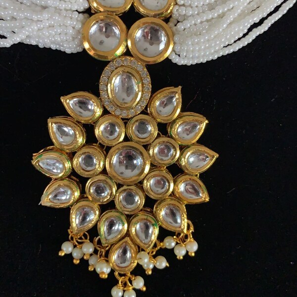 Kundan pearl necklace choker set|Pakistani Jewelry|Indian Jewelry|wedding|Party|Kundan Necklace Jewelry| backside Meena| earrings| party