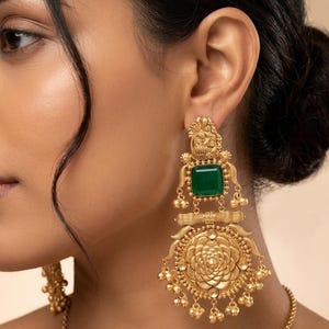 Kashmiri goldtone brass jhumka/Earrings/Danglers with ghungroo beads/Handmade/ruby red  traditional/lightweight Amrapali jewelry