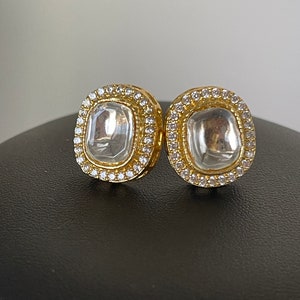 Premium Quality Tyaani Inspired silver foil kundan tops/studs/earrings/ daily wear/ chic/ Gold tone/ push back