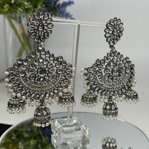 Oxidized kundan jhumka earring / light weight/statement jewelry/ Indian/Pakistani wedding/ party