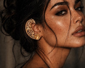 Premium unique earring  kanphool earcuff tops stud set/gold plated with pearl Moti bejeweled/bridal/ wedding/Party/traditional design