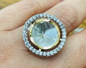 Tyaani inspired cocktail ring uncut kundan/polki silver foil adjustable ring/dualtone Indian/Pakistani jewelry/wedding/ party/statement ring