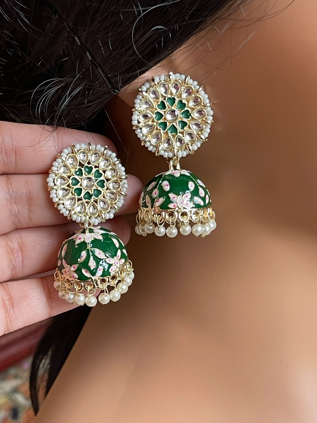 Blush Meena Jhumka Earrings main image 1