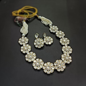 Premium Sabyasachi & Tyaani Inspired Moissanite Kundan gold tone Adjustable Necklace Set (Includes earrings) wedding party bridal set