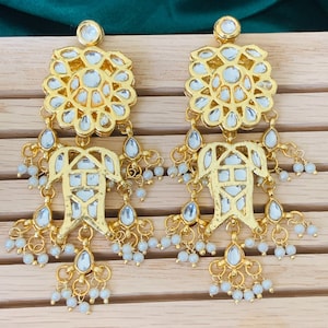 Coppia di orecchini Kundan/meenakari sul retro/orecchini/gioielli tradizionali indiani/pakistani/punjabi/festa/matrimonio