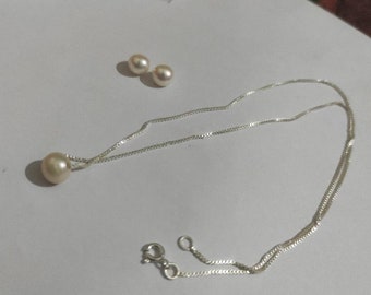 92.5 Sterling Silver Chain pearl pendant and tops/Natural Pearl/High Quality chain/ Bridal/Bridesmaid Pearl Necklace/ elegant gift