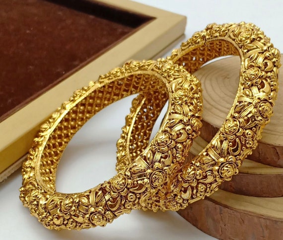 Rubans Set of 6, 22K Gold plated filigree handcrafted gold bangles 