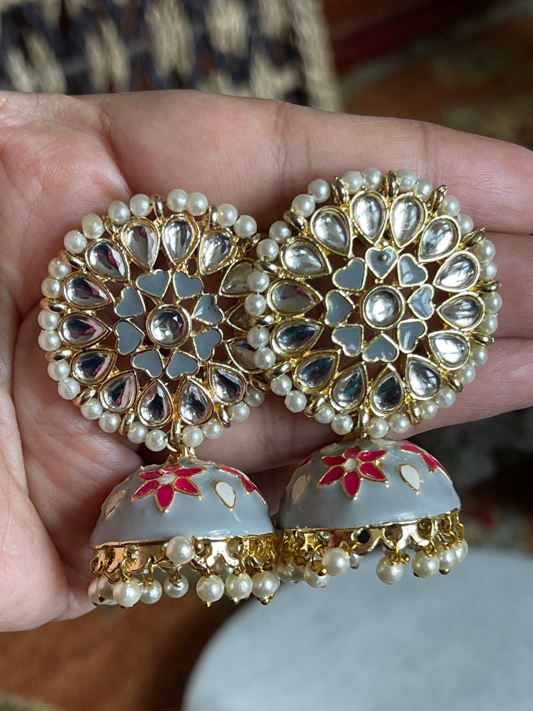 Blush Meena Jhumka Earrings main image 0
