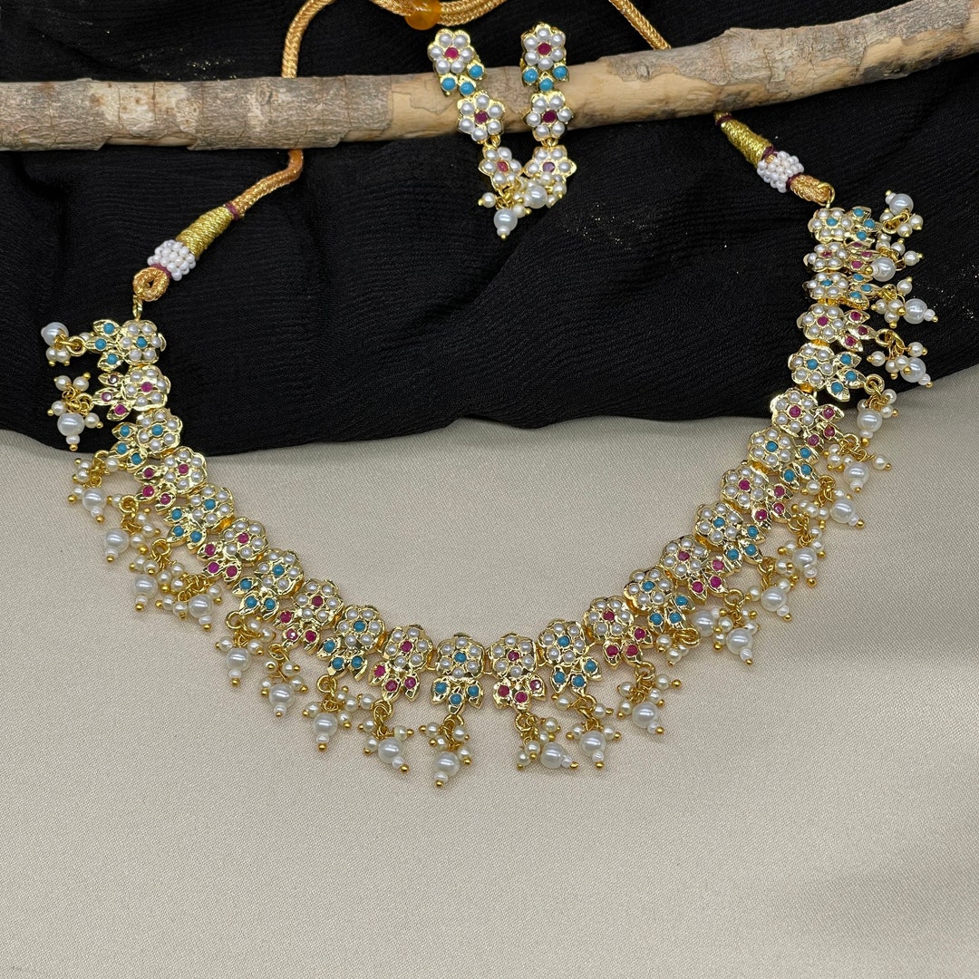 Bracelet Perles D'eau Douce Hyderabad Plaqué Or Et Turquoise - Argent - Neuf Sans Emballage