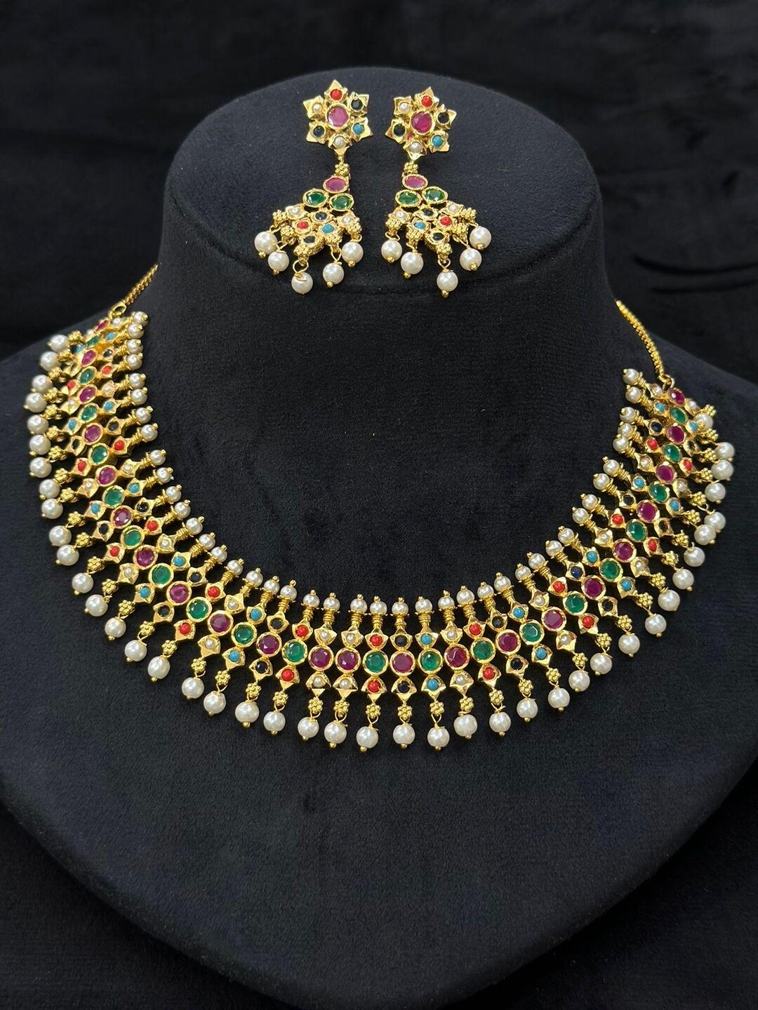 Multicolor - Navratri Special! Handcrafted GS Fabart Choker Necklace Set 06