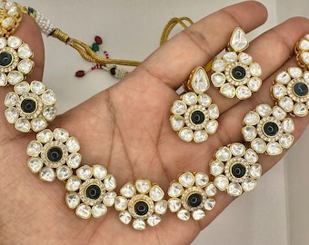 Tyaani inspired Moissanite stone choker/necklace set/Sapphire blue pota stones/kundan polki statement party set/Bollywood set