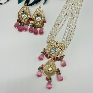 High endPolki silver foil uncut kundan dual tone finish long necklace/choker set/indian/pakistani/punjabi jewelry/wedding|party|onex beads|