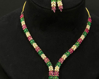 Nauratan choker/necklace matching  Earrings Set,Pearls,jadau work/multi/pearl  Color/gold plated/bridal/wedding/Party/traditional Sabyasachi