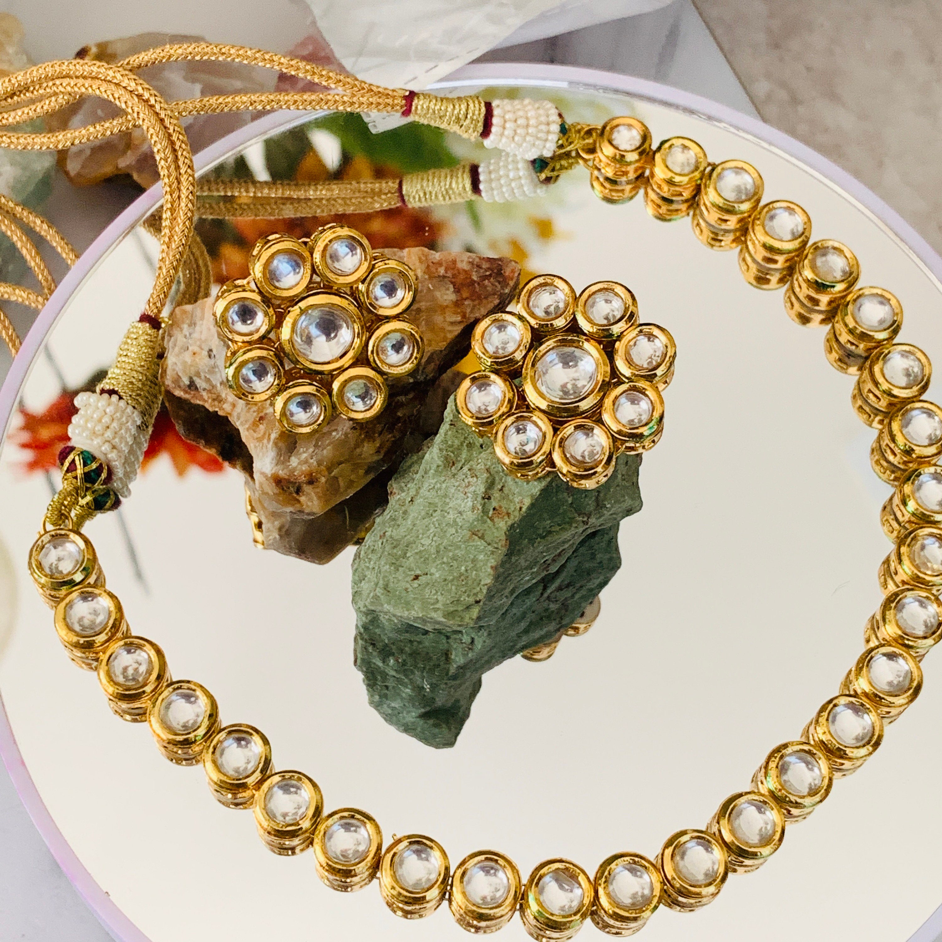 Buy PANASH Multicolored Gold Plated Kundan Stone Peacock Shaped Meenakari  Jewellery (Set of 2) online