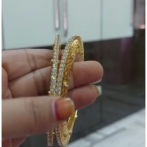 Pair of traditional indian/pakistani kada/ ad rajwadi bracelet/ czs pair/ gold color/ wedding/party/bridal