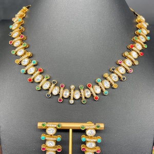 Premium quality Tyaani  Sabyasacchi Inspired uncut Kundan polki gold tone, multicolor necklace choker set, earrings  adjustable length