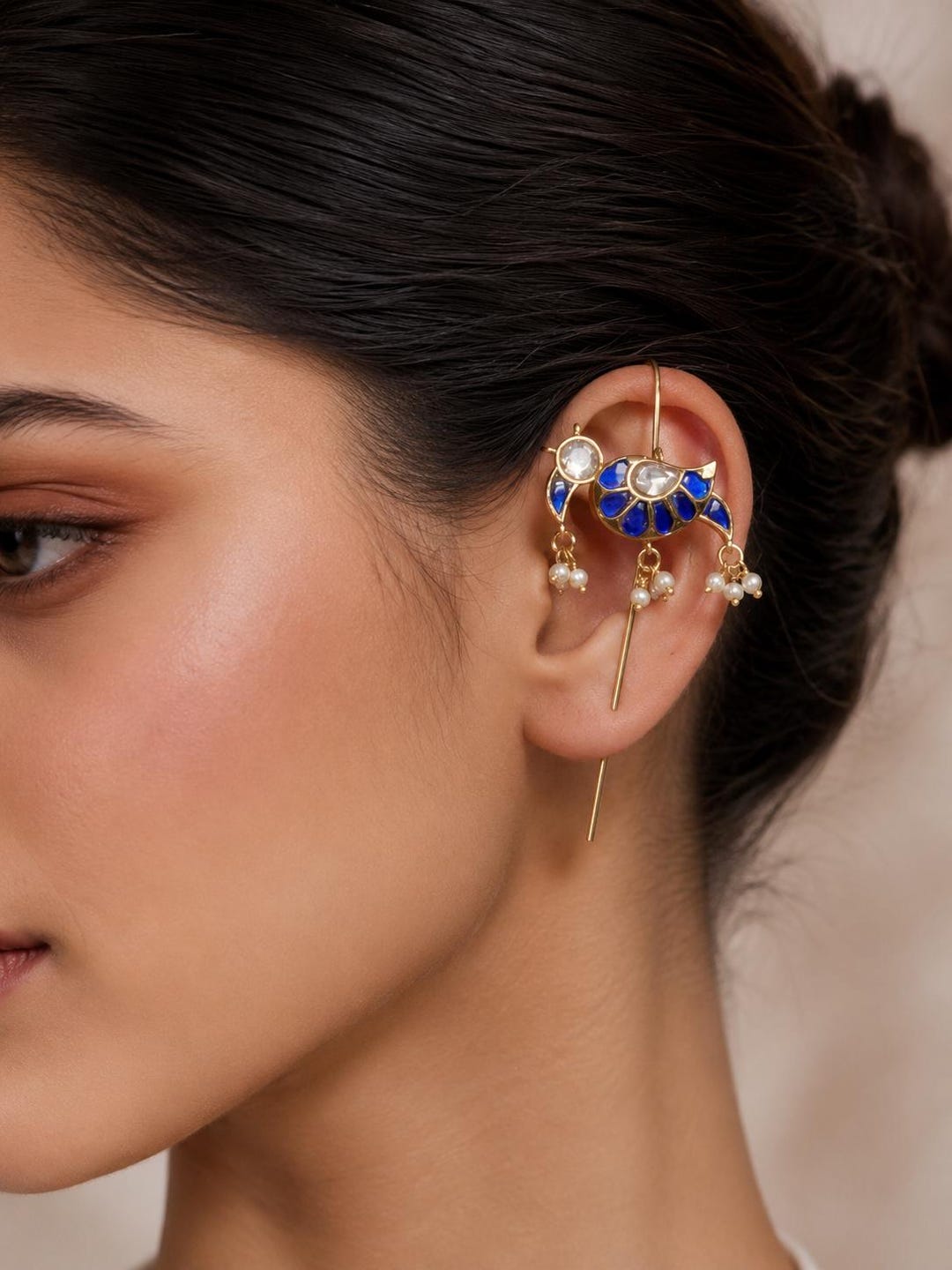 Premium Quality Jadau Earcuff/ear Clip/ Earrings/ Denim Sapphire