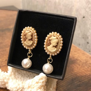 Wunderschöne Cameo Ohrringe mit Perlen, Sterling Silber Ohrringe, mit Ohrringen Box