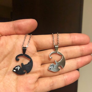 Cute Cat Necklaces, Set of 2, Lovers/Friendship Gift Necklace(17”Chain +1.5” Extender) with Jewelry Box, Ready to Gift