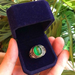 Emerald Cat Eye Stone Ring, Stainless Steel Band, with Velvet Ring Box, Ready to Gift!