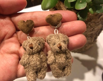 Teddy Bear Earrings, Light Weight(3.2g),  2.6inches Long, Stud Earrings