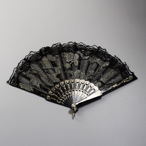 Vintage Styled Lace Rose Flower Fan (10inches), Party Fan, Holding Fan