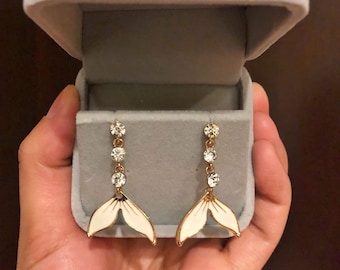 Beautiful Mermaid Tail Earrings, Sterling Silver Posts Earrings, with Velvet Box