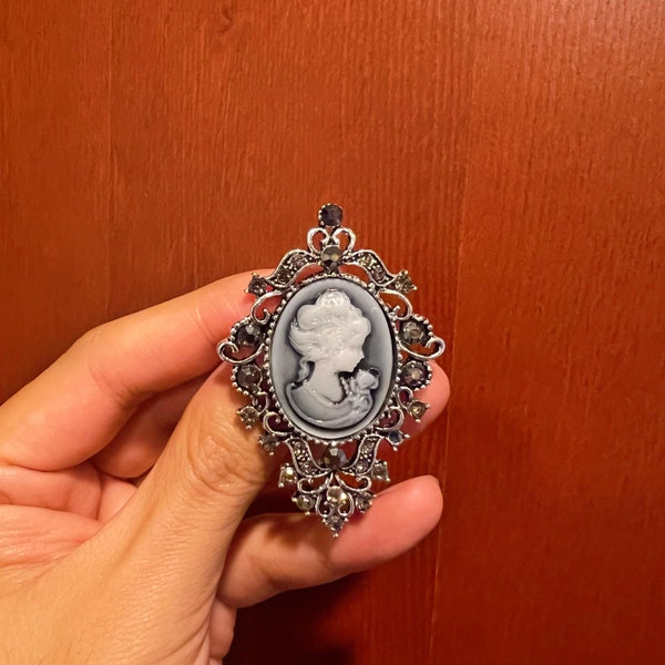 Mooie cameebroche (2,5 x 1,5 inch), reliëfsculptuurspeld, met fluwelen zak