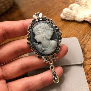 Beautiful Cameo Brooch (2.5&quot;X1.5”), Relief Sculpture Pin, with Velvet Pocket