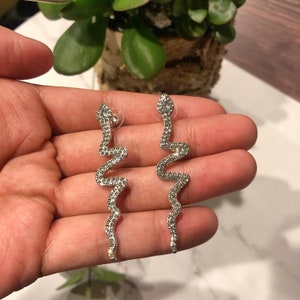 Beautiful Shinning Snake Earrings, Sterling Silver Snake Earrings, Serpent earrings