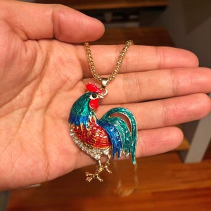 Beautiful Rooster Long Chain Necklace; Tarnish Resistant Chain, 27”