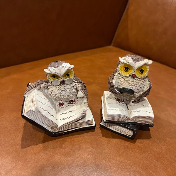 Super Cute Owl Sculptures, Set of 2, Owl Figures, Owl Statues, Night Owls Reading Books, 3*4 inches