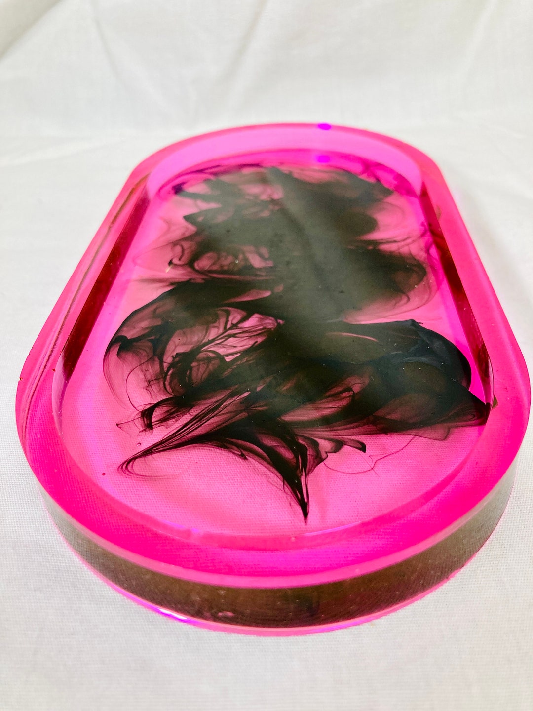 Decorative Rolling Tray, Oval 8x4 Inch Pink and Black Tray, Black Ink