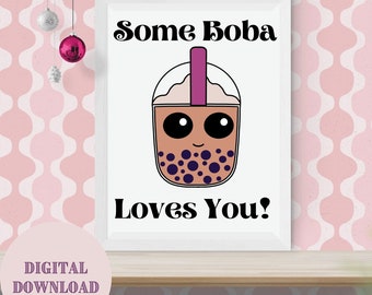 Boba Love Afdrukbare Wall Art Bubble Tea Drink
