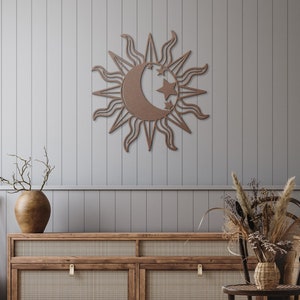 Metal Sun And Moon Wall Art, Sun And Moon Wall Decor, Sun Moon Wall Art, Celestial Boho Wall Art, Large Outdoor Metal Wall Art, Sun Moon Art