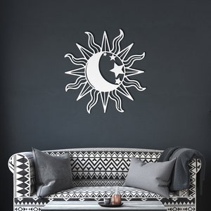 Metal Sun And Moon Wall Art, Sun And Moon Wall Decor, Sun Moon Wall Art, Celestial Boho Wall Art, Large Outdoor Metal Wall Art, Bedroom Art