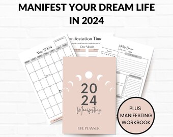 Diario de manifestación imprimible, Planificador de manifestación digital 2024, Diario de manifestación, Planificador de vida de manifestación, Libro de trabajo de manifestación