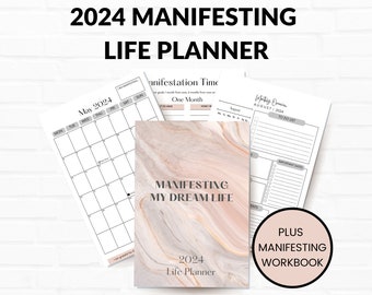 Planificador de manifestaciones imprimible, Diario de manifestaciones 2024, Planificador de manifestaciones digital, Ley de atracción, Planificador de vida de manifestaciones