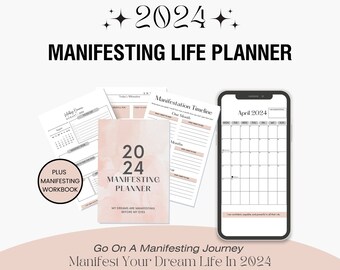 Planificador de manifestaciones 2024, Planificador de vida de manifestaciones imprimible, Diario de manifestaciones, Guía de manifestaciones digitales, Planificador de manifestaciones
